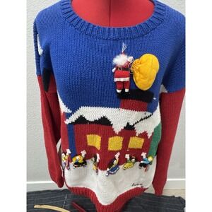 Raquel's Collection Vintage Christmas‎ Santa Chimney Scene Sweater Novelty Knit